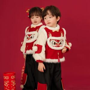 男女童汉服儿童冬季套装新中式周岁唐装宝宝加绒喜庆年服立体刺绣