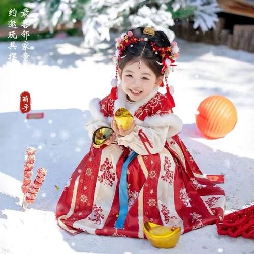 加绒加厚萌娃中式拜年服