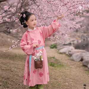 女童汉服儿童2024新款唐代圆领袍中国风古装透气粉色古风长袍男童