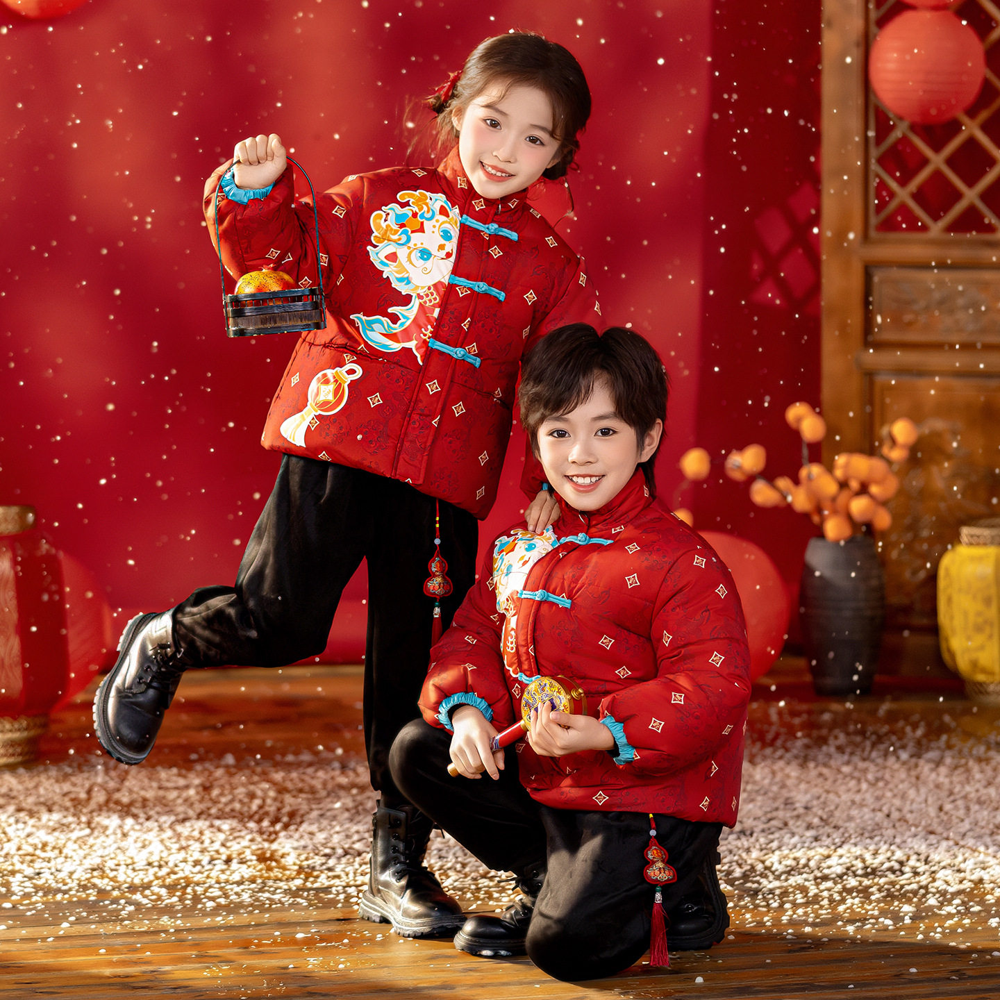 儿童棉衣套装2025秋冬新款新年服夹棉外套男女童中国风拜年服,男装,棉衣,淘宝优惠券,粉丝福利购,淘宝优惠卷