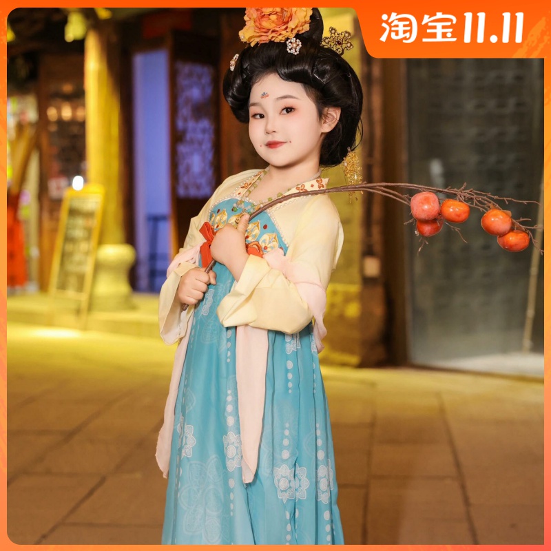 女童汉服唐制齐胸连衣襦裙儿童古风仕女图公主国色芳华杨贵妃日常