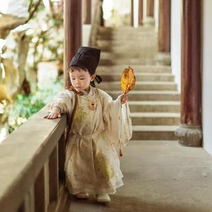 男童汉服明代长袍灵菊公子广袖圆领袍儿童国学服装白纱袍小少爷