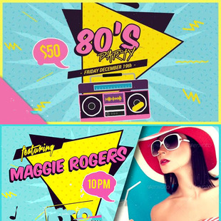 AE模板-复古80s年代平面卡通手绘风格视频相册动画片头宣传开场