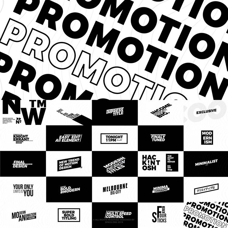 FCPX模板-极简创意视觉效果黑白B站UP视频制作文字标题动画开场