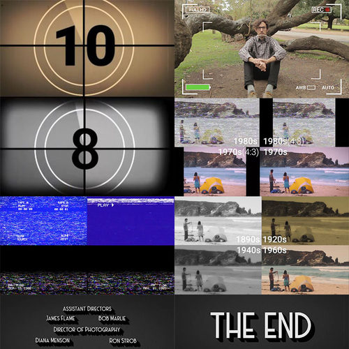 PR模板-复古老电影倒计时表盘蓝屏播放雪花彩条旧电视效果快门框