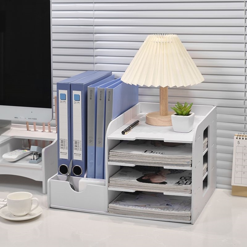 文件架桌面收纳盒文件框书立办公用品多层文件夹置物架子书本A4