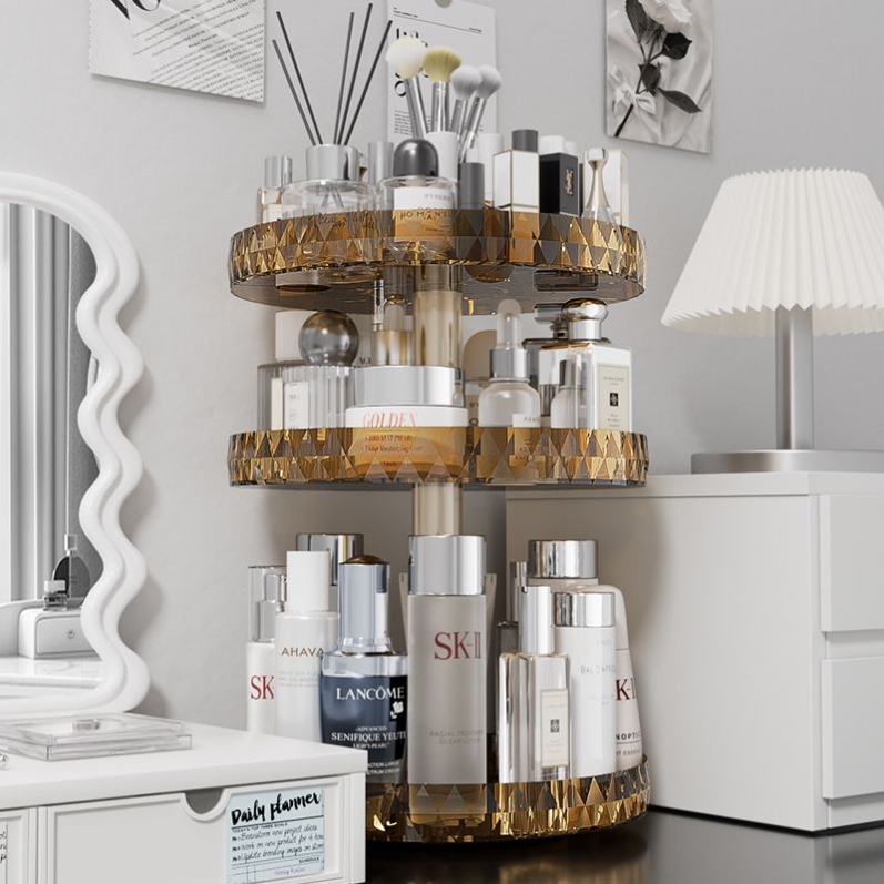 护肤品收纳盒旋转桌面置物架瓶瓶罐罐整理展示架高级感大容量透明