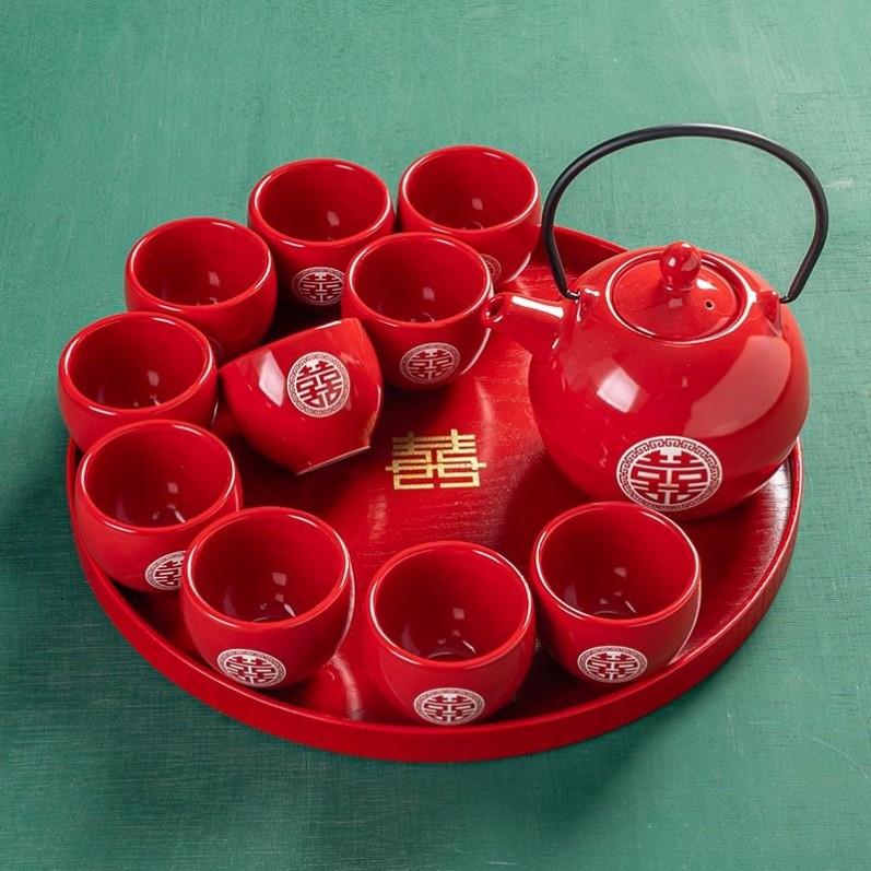 结婚茶具婚庆用品大全新婚礼物中国风双喜敬酒壶茶杯套装小众高级