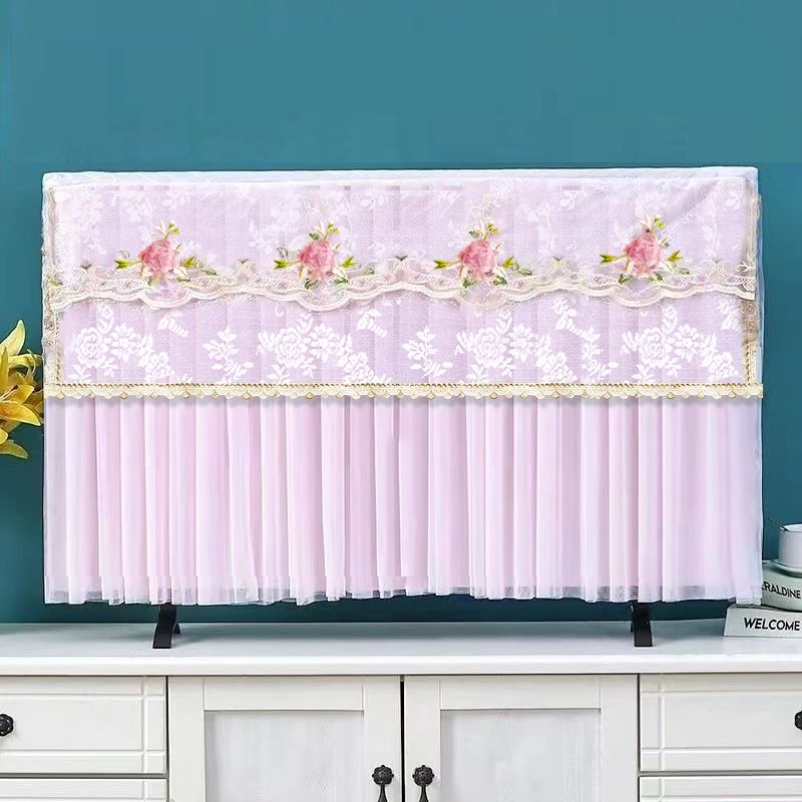 新款电视机防尘罩55寸65寸防尘挂机台式通用盖布蕾丝刺绣开机不取