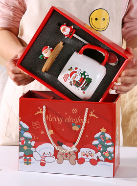 跨境可爱圣诞节礼品马克杯带盖勺高颜值圣诞老人麋鹿陶瓷杯伴手礼