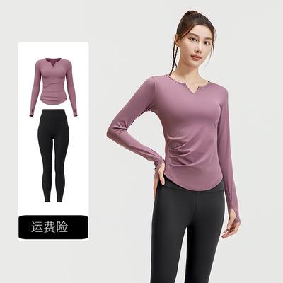 瑜伽服女2025春秋新款跑步训练专业速干大码运动健身短袖上衣套装