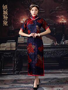 秋冬新款中国风平裁一片式无省复古版香云纱修身旗袍端庄女老上海