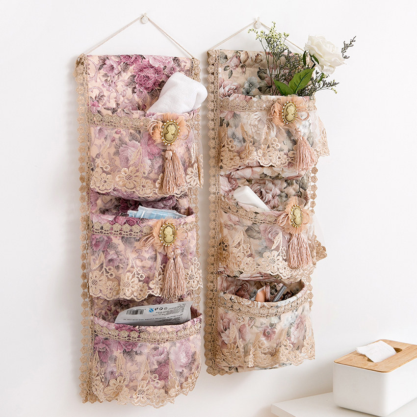 蕾丝欧式多层收纳袋挂袋储物袋壁挂布艺门后卧室杂物收纳袋赠粘钩,收纳整理,收纳挂袋,淘宝优惠券,粉丝福利购,淘宝优惠卷