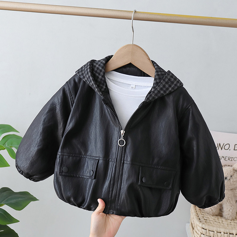男童加绒皮衣棉服外套秋冬季2026新款儿童冬装男宝宝加厚夹克衫