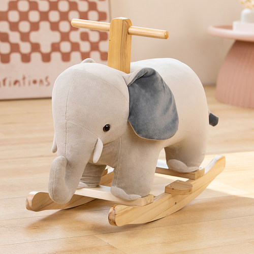 蓝色城堡木马儿童摇摇马毛绒实木