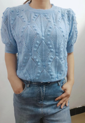 圆领泡泡短袖软糯针织衫淑女