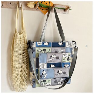 大容量单肩手提包学生补课兜子装作业书包史努比印花防泼水单肩女