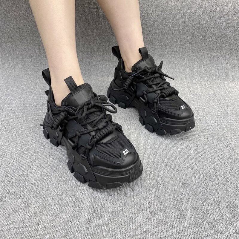 ZASAFRAN COMFORT FIRST  ULTRA-BREATHABLE MESH RETRO LACE-UP DADDY SHOES WOMENS THICK-SOLED 4CM SPORTS ALL-MATCH