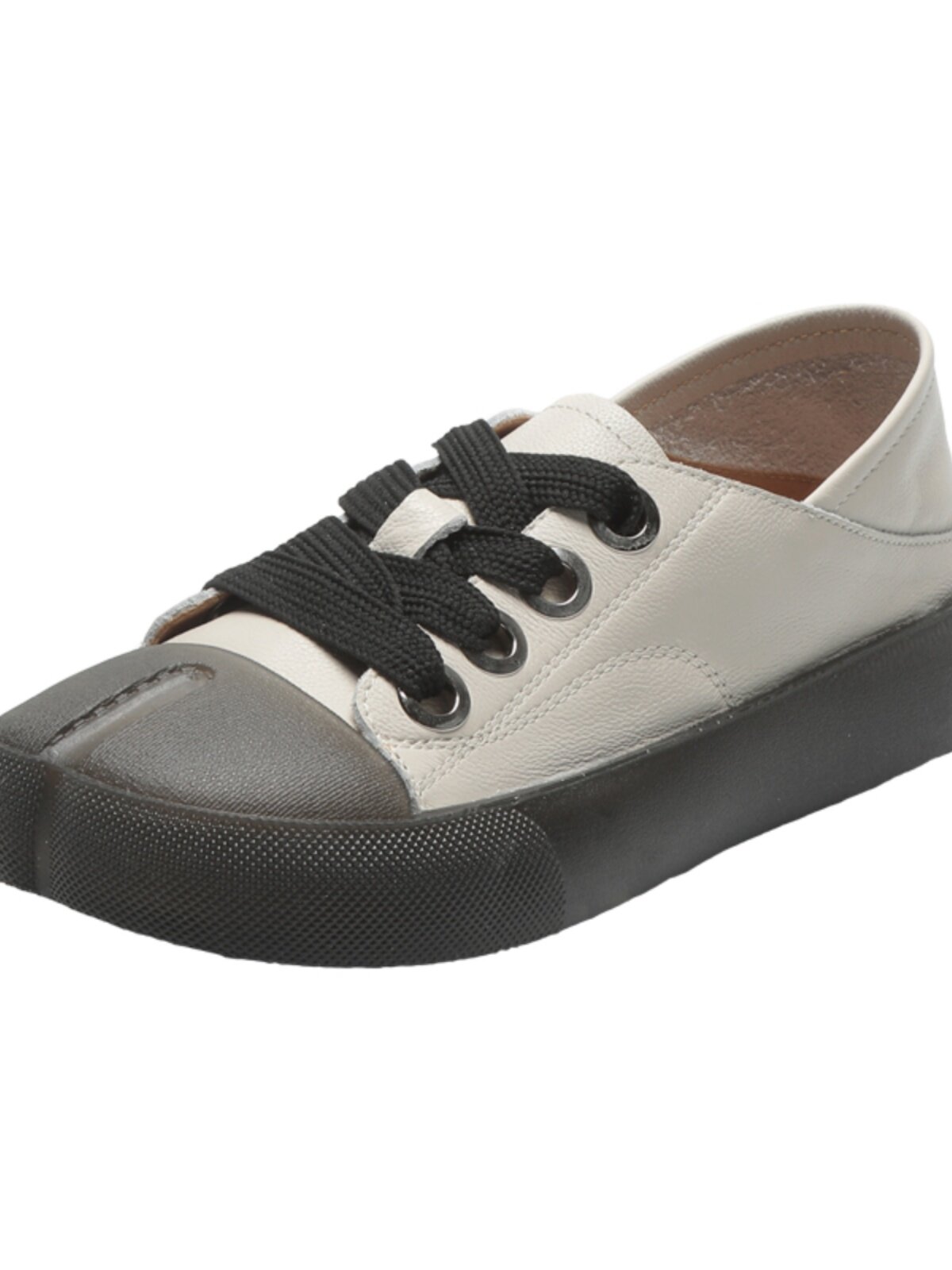 ZASAFRAN NICHE DESIGN  UGLY CUTE LITTLE WHITE SHOES WOMENS TENDON BOTTOM LEATHER FLAT BOTTOM 3CM TWO WEAR SHALLOW MOUTH SHOES