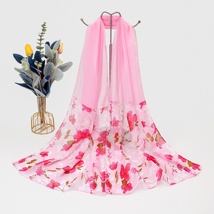 新款丝巾女百搭雪纺印花丝巾母亲节妈妈装饰小围巾春秋薄纱巾披肩