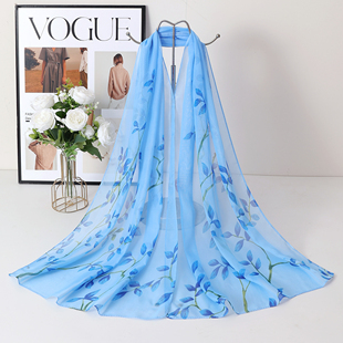 2026春夏新款雪纺印花薄款长条围巾三八妇女节礼物女士丝巾小纱巾