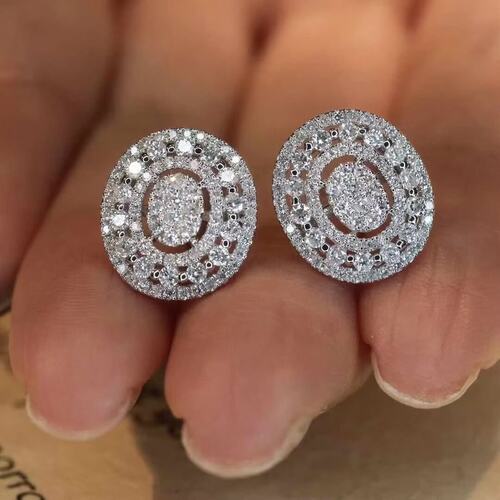 18K金女镶嵌1克拉天然南非高品质钻石大椭圆形耳钉真金真钻送证书