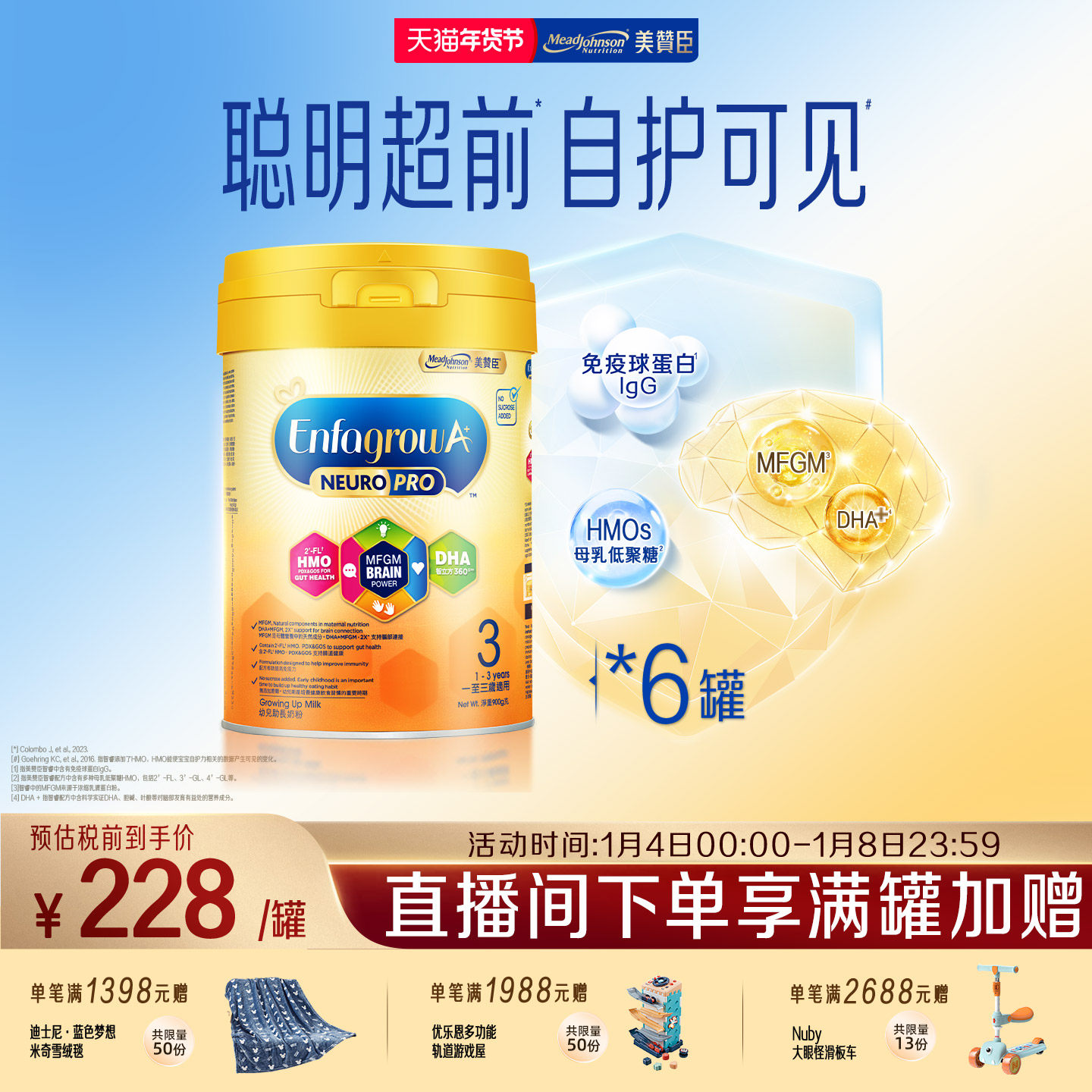 美赞臣港版智睿3段HMO婴幼儿奶粉Neuropro900g*6罐