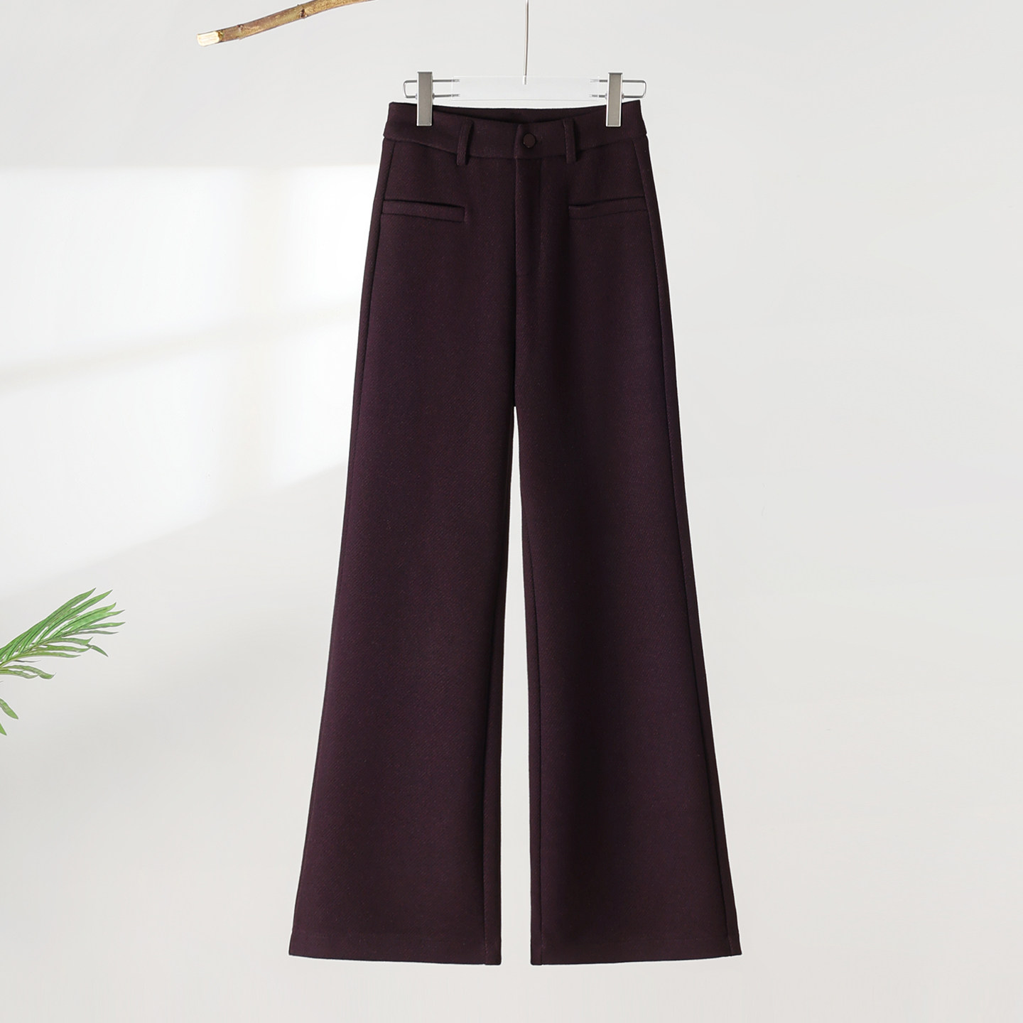 紫色休闲绵羊毛微喇裤女2025新款秋季高腰显瘦宽松慵懒风喇叭长裤