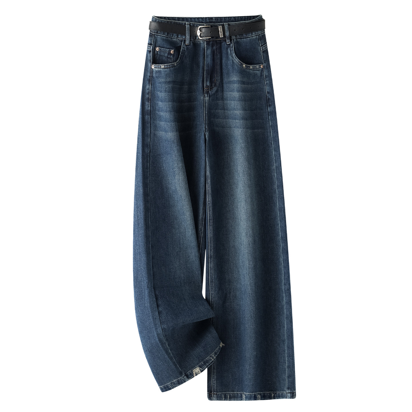 复古蓝阔腿牛仔裤女2025新款秋季美式高腰显瘦宽松拖地直筒裤长裤