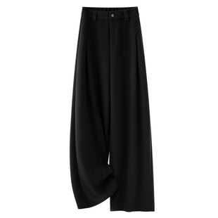 黑色绵羊毛阔腿裤女2025新款秋季高腰显瘦宽松慵懒风休闲直筒裤子