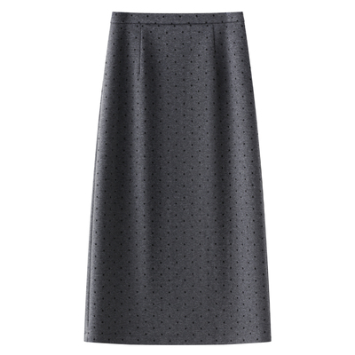 灰色波点半身裙女2025新款秋季高腰显瘦垂坠感气质A字裙直筒长裙