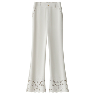 白色西装喇叭裤女2025新款夏季薄款弹力修身显瘦休闲九分微喇裤子