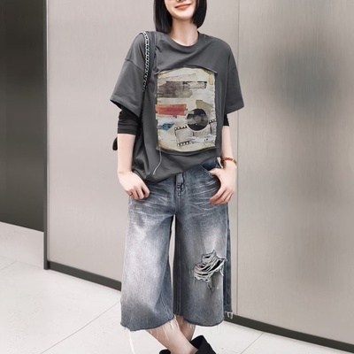 商场同款 时尚百搭设计师款女中袖T恤MY4501
