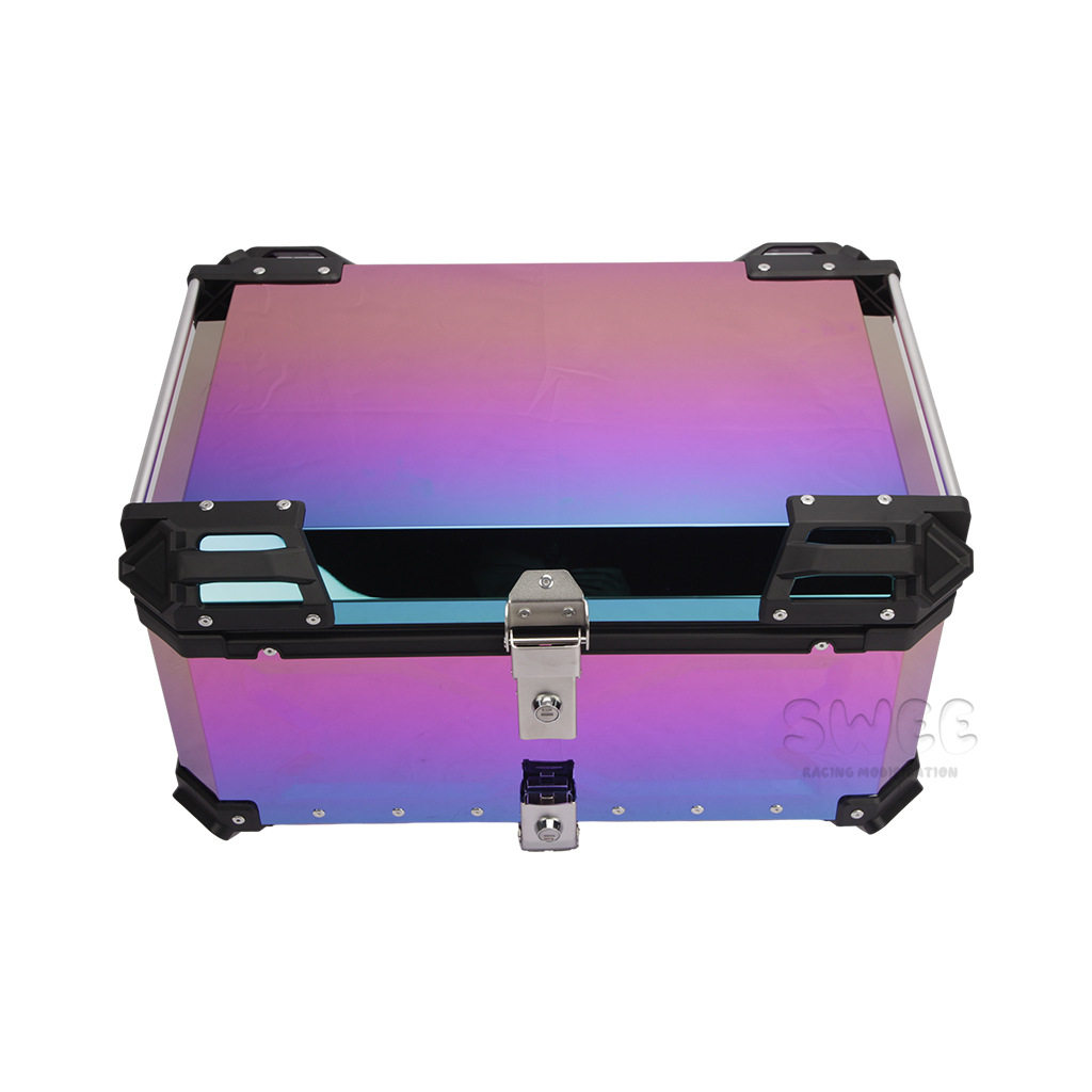 新款彩色镀彩镭射45L/65L/85L/100L电镀摩托车不锈钢镜面后尾箱
