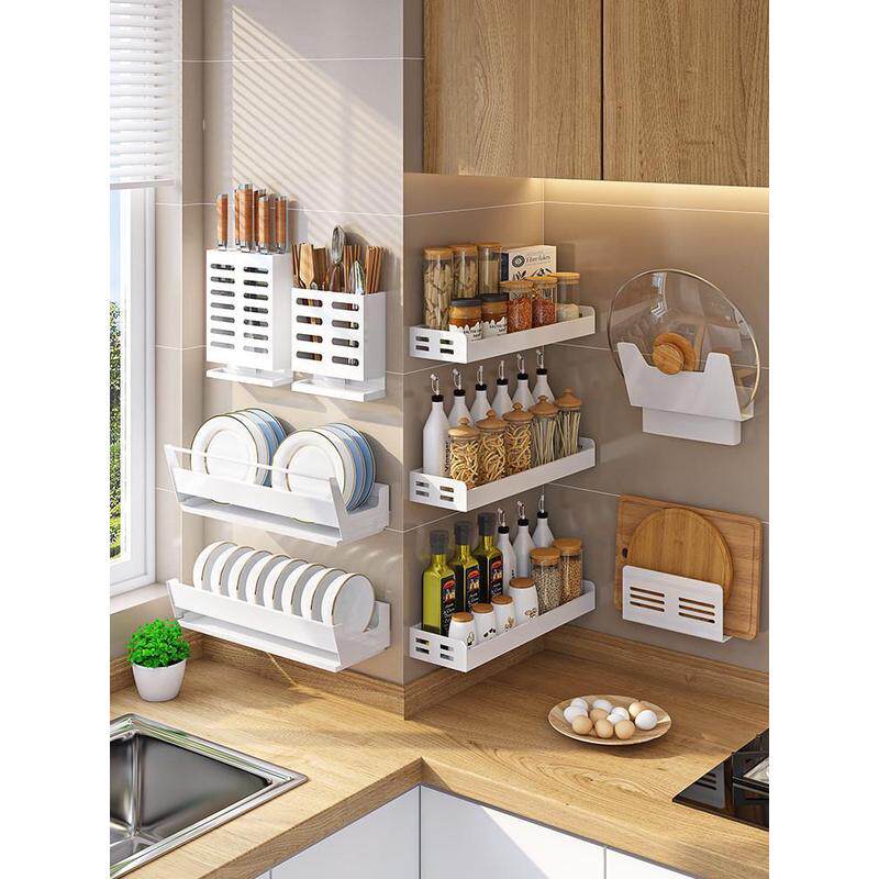 厨房置物架白色墙上收纳多功能调料调味品免打孔筷子挂架壁挂刀架