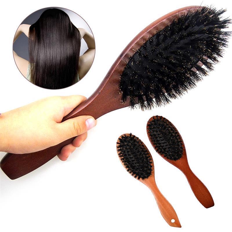 Natural Boar Bristle Hairbrush Massage Comb Smooth Hair