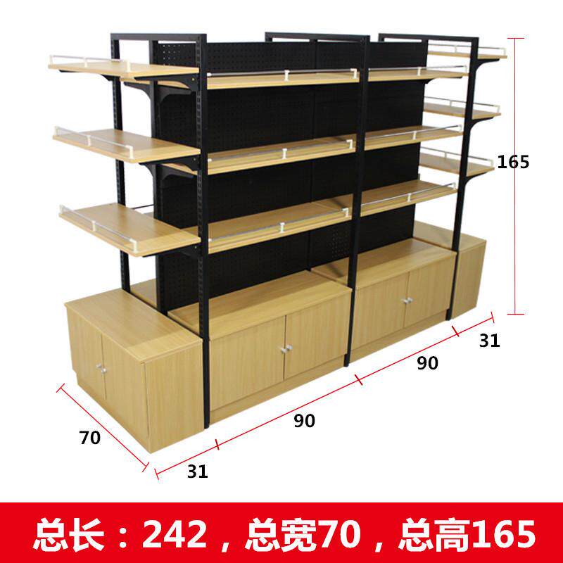 钢木便利店母婴展示架零食文具店木质中岛超市货架酒行双面货架