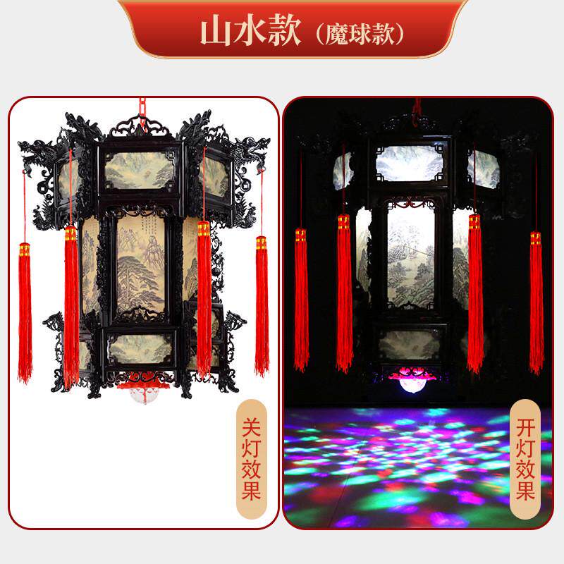 六角中式仿古宫灯红灯笼中国风旋转走马灯新年乔迁春节吊灯批发