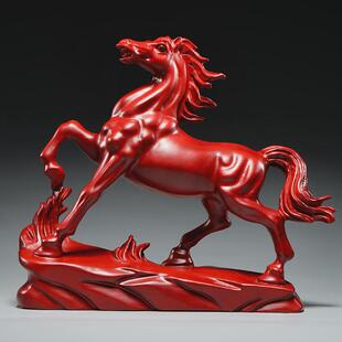 枣红色木制马摆件实木质雕刻十二生肖木头马到成功装饰工艺品