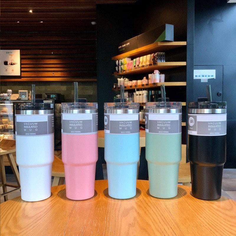钻石漆新款30oz汽车杯304不锈钢保温保冷吸管杯大容量咖啡冰霸杯