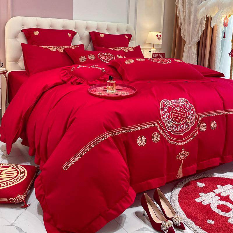 高档中式龙凤床单被套时尚婚庆四件套结婚大红色刺绣陪嫁床上用品,床上用品,婚庆床品套件,淘宝优惠券,粉丝福利购,淘宝优惠卷