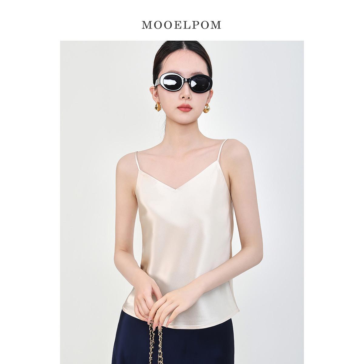 新款mooelpom新款无袖吊带背心女醋酸内搭v领打底真丝吊带衫上衣