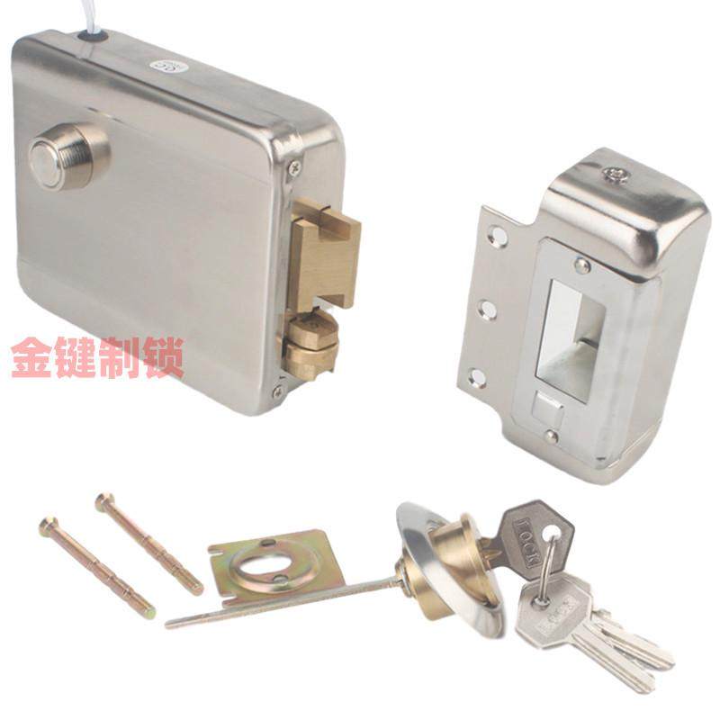 金单头拉丝键电控锁1073电磁锁单元门锁楼宇对讲锁12v2线门禁锁