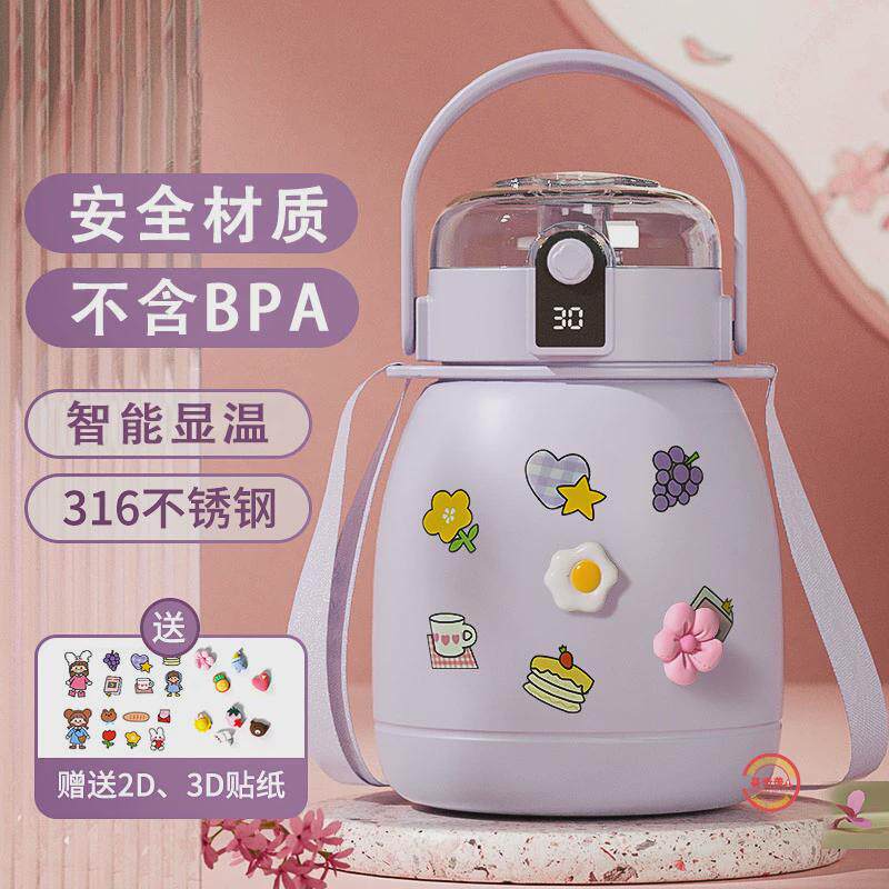 吨吨桶大肚肚保温水杯316大容量2000ml带温度数显示女学生胖胖壶