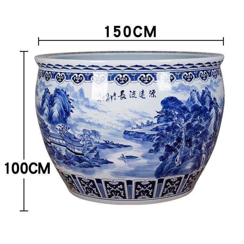 庭院青花山水阳台睡莲荷花锦鲤乌龟盆陶瓷鱼缸种树大缸特大号水漩