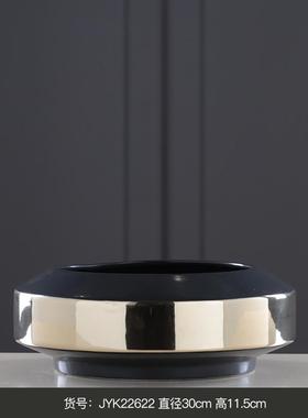 bestwest北欧摆件黑金色圈锥形陶瓷大花瓶轻奢高档家居软装花器