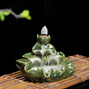 家用陶瓷倒流薰炉檀香茶道沉香荷花室内线香仿古窑变釉 清仓特价
