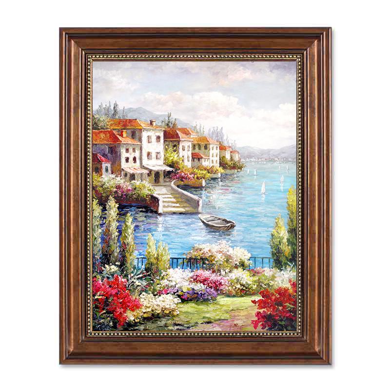 61k3美式玄关装饰画客厅餐厅挂画竖走廊过道壁画欧式复古建筑风景图片