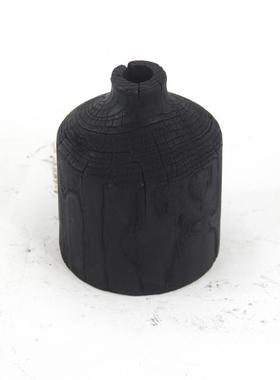 热销厂家销售手制新中式碳化木质黑色大肚花瓶别墅家居艺术馆装饰