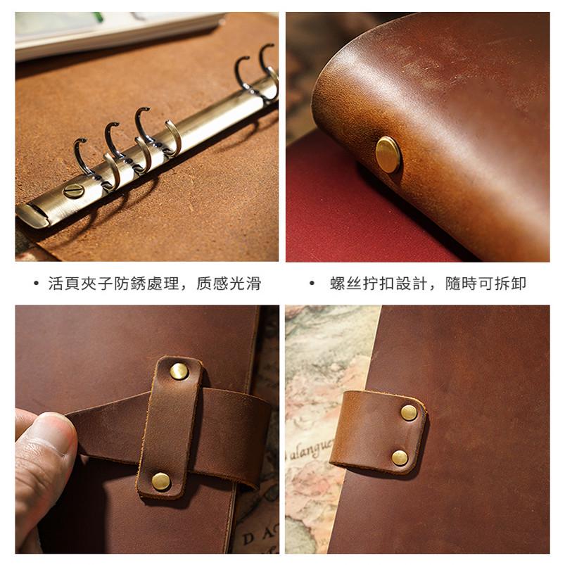 手工疯马皮手账日记本子牛皮笔记本活页记事本复古商务办公手帐本